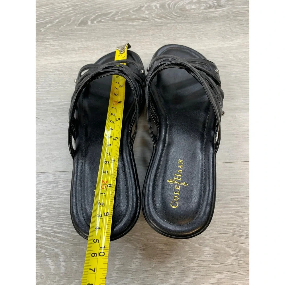 Cole Haan Nike Air Women's Sandals Black Leather Strappy Wedge Studded Slides 7